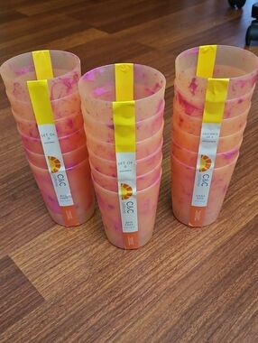 3 Sets C&C California Home Orange & Pink Tie-dye 8 Oz Plastic Tumblers (18 Cups)